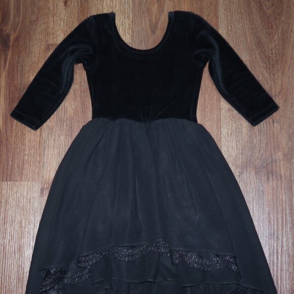 Girls Pleiades Designs Black Ballerina Eliza Velour Hi Lo Chiffon Lace Dress 4T - Picture 4 of 5
